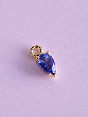 14k Rose Gold Pear Prong Tanzanite BVLA charm - for hoop earrings